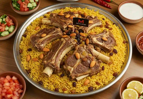 كبسة سعودية، كبسة لحم نعيمي، وصفة كبسة، لحم نعيمي بالعظم، كبسة أصلية، وصفات Meat & More، عزائم سعودية، رز كبسة