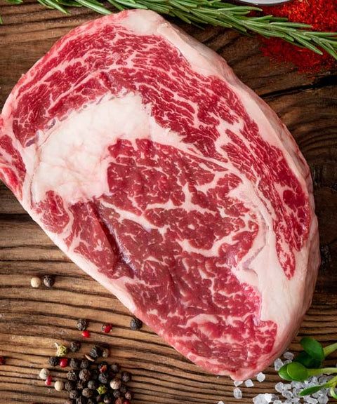 "ريب آي واجيو ترخيم 9 من ميت اند مور – صورة رئيسية للحوم الفاخرة - ميت اند مور -ribeye-wagyu-bms9-meatandmore-grilled