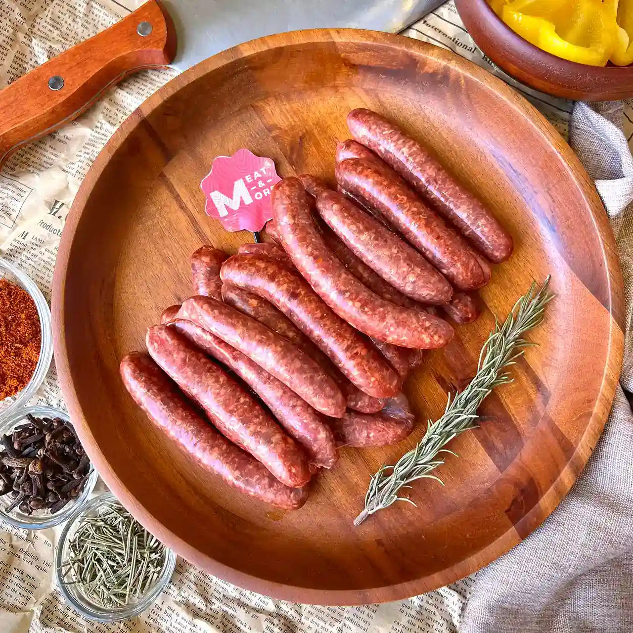 سجق المصري العريق - شراء لحوم طازجة في الرياض - أفضل ملحمة في الدمام - توصيل اللحوم الطازجة في الخبر - طلب لحوم عجل طازجة في الظهران - Meat and More-Egyptian beef sausage (sujuk) – fresh, ready to cook-Sujuk sautéed with peppers and onions-Grilled Egyptian sausage in baladi bread