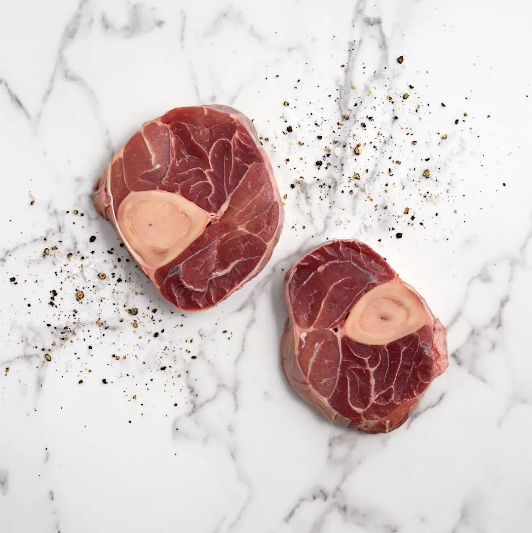 موزات عجل بالعظم - شراء لحوم طازجة في الرياض - أفضل ملحمة في الدمام - توصيل اللحوم الطازجة في الخبر - طلب لحوم عجل طازجة في الرياض والخبر والدمام و الظهران - Meat and More-• Bone-in veal shanks – fresh, chilled, ready to braise